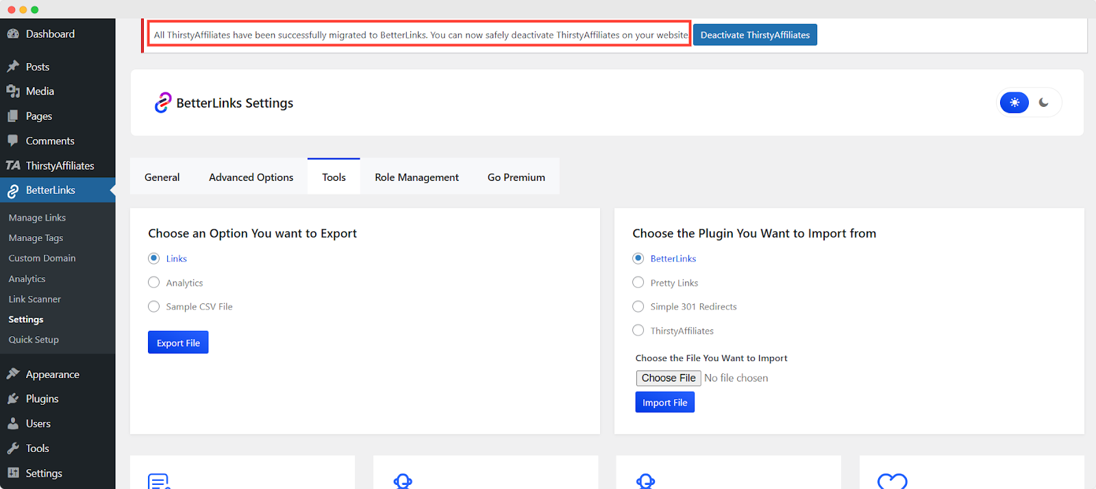 successfull-migrated-thristyaffiliates-links-to-betterlinks