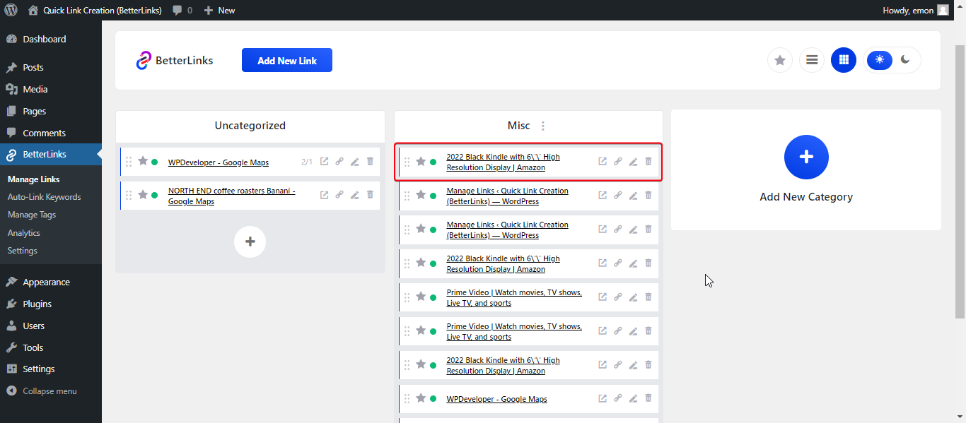 check all the quick links you have created on BetterLinks
