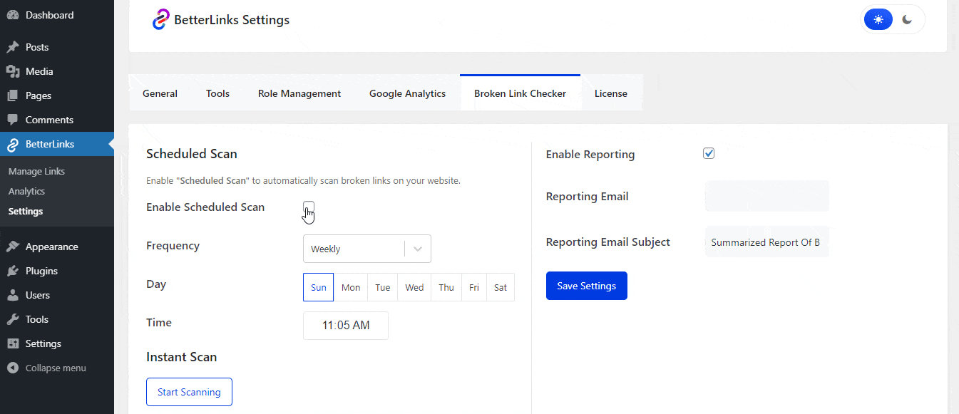 Broken Link checker schedule with BetterLinks