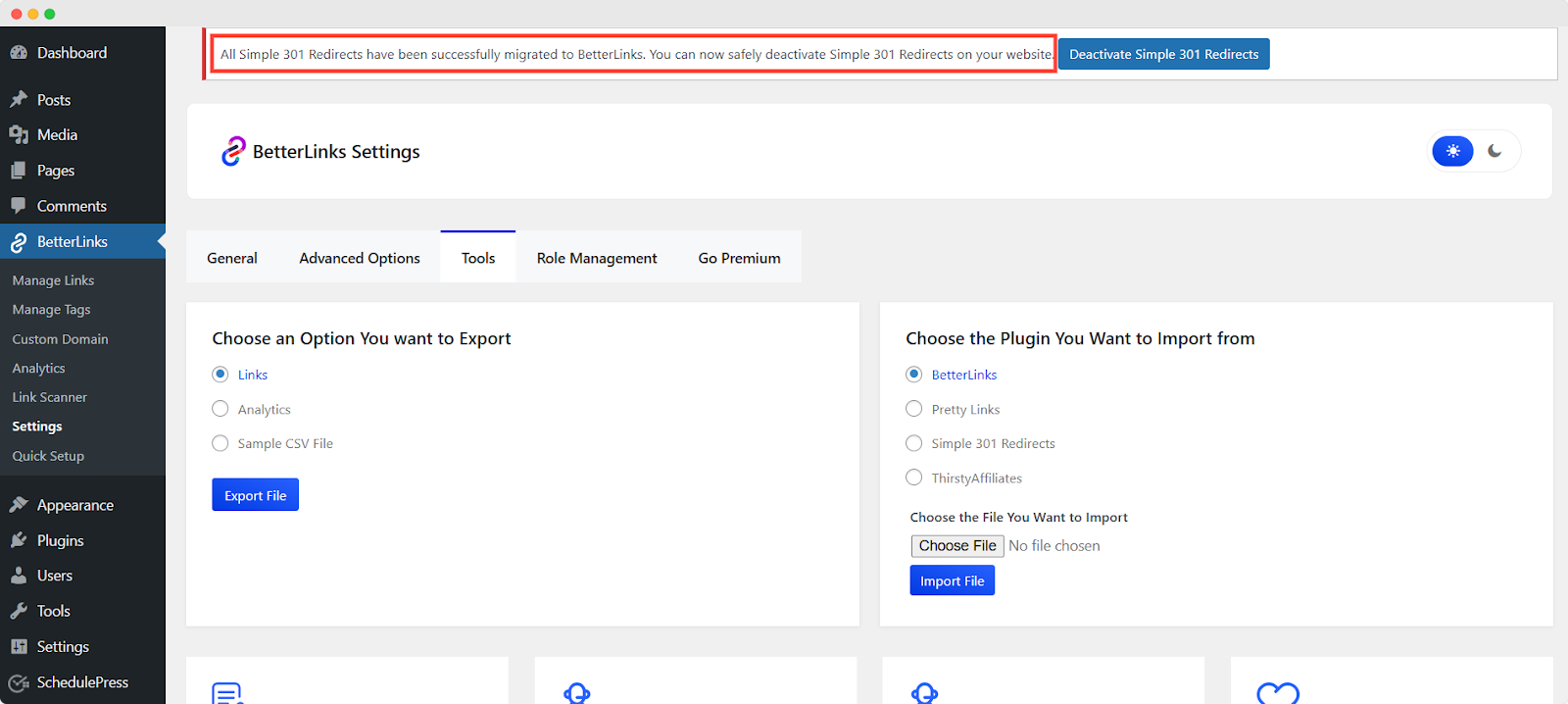 Successfully Migrated Simple 301 Redirects Links To BetterLinks