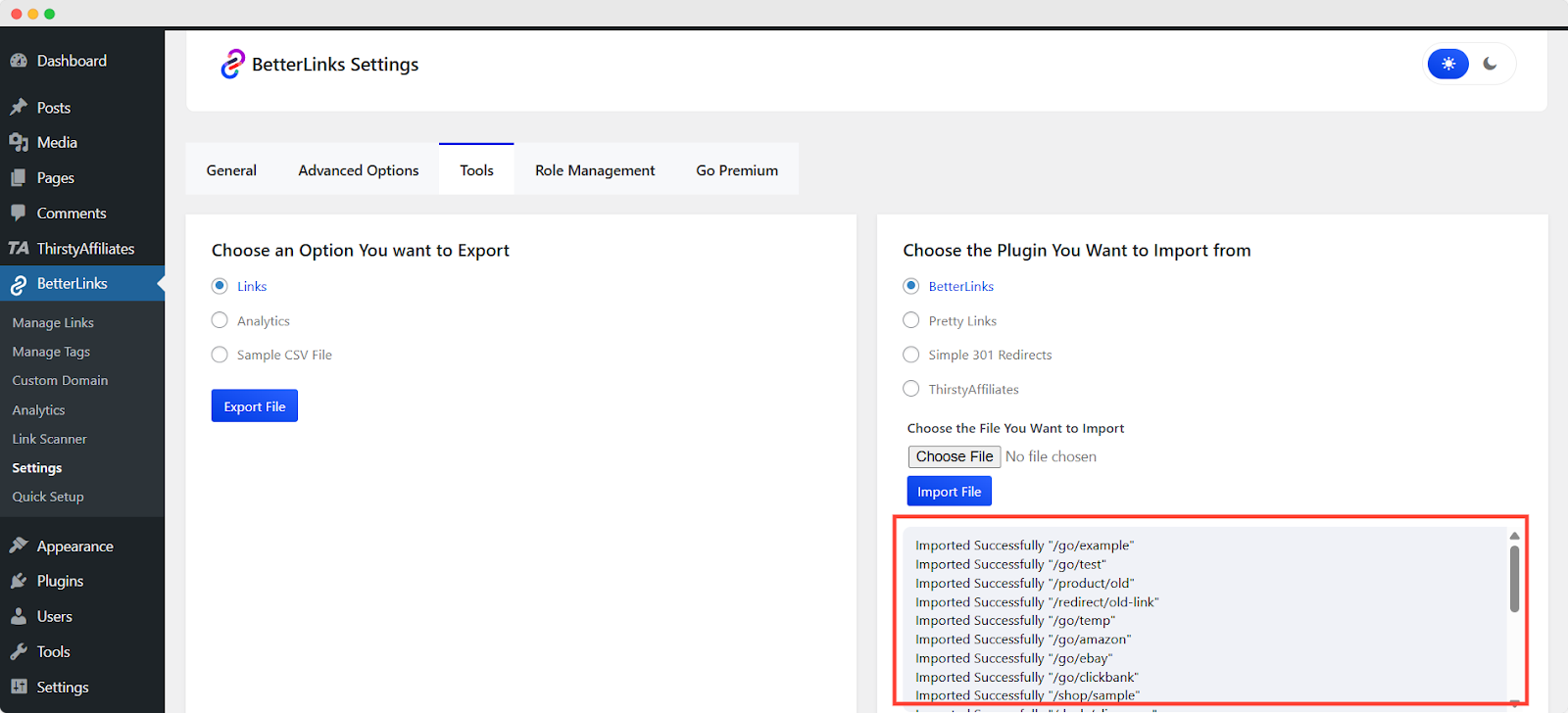 Import Simple 301 Redirects Links To BetterLinks