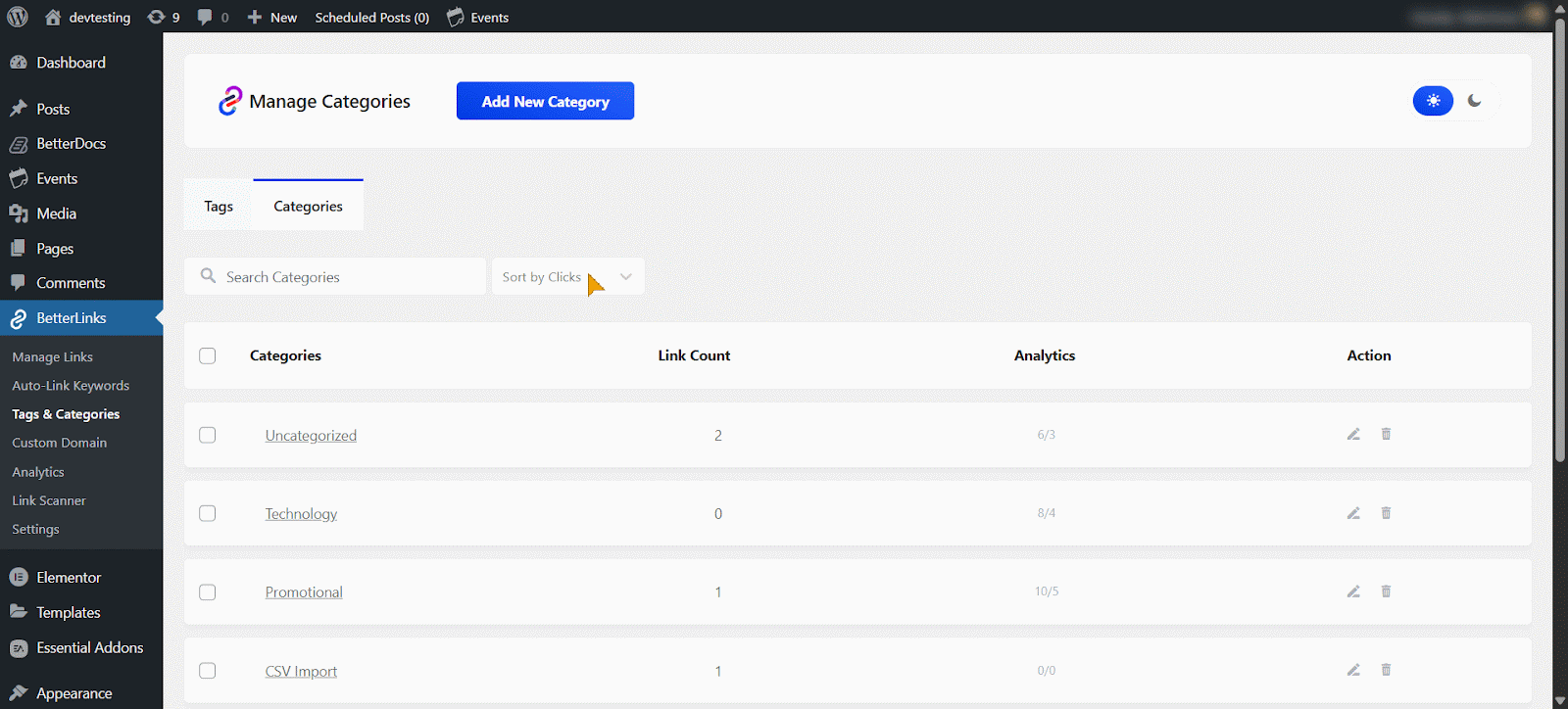 click the category name in the ‘Categories’ column
