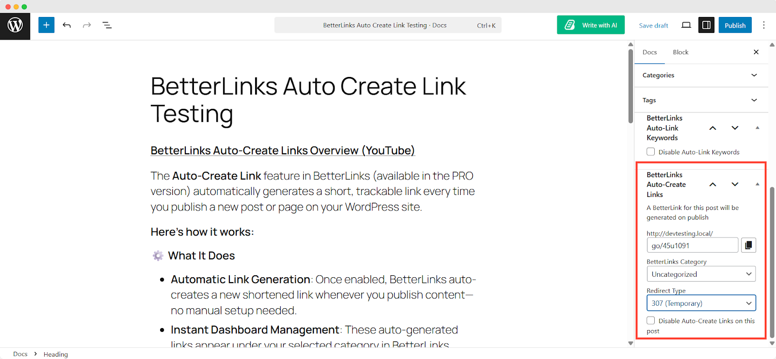 Preview & customize auto-created links