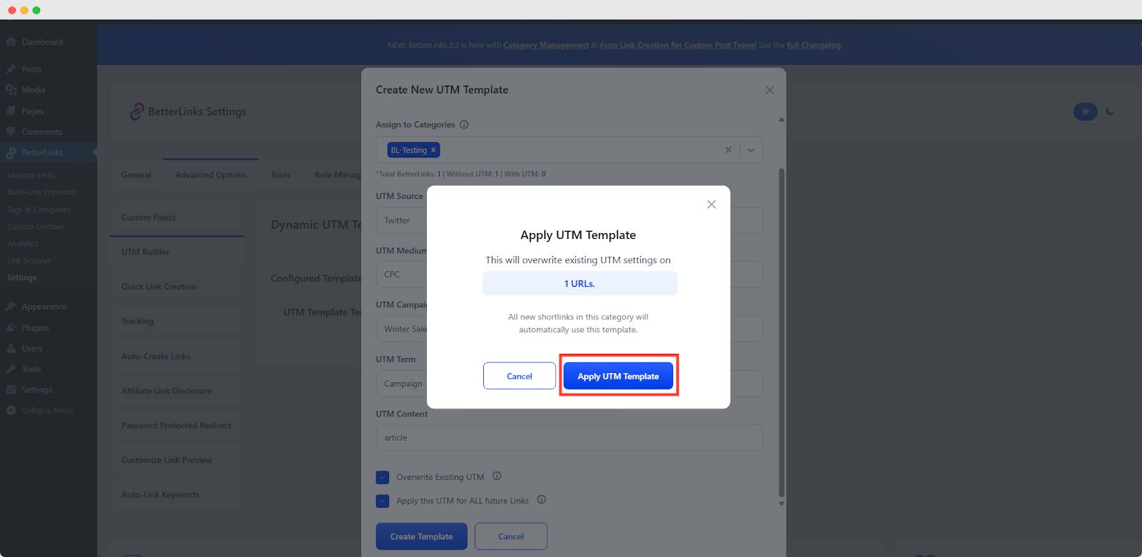 Apply the UTM Template