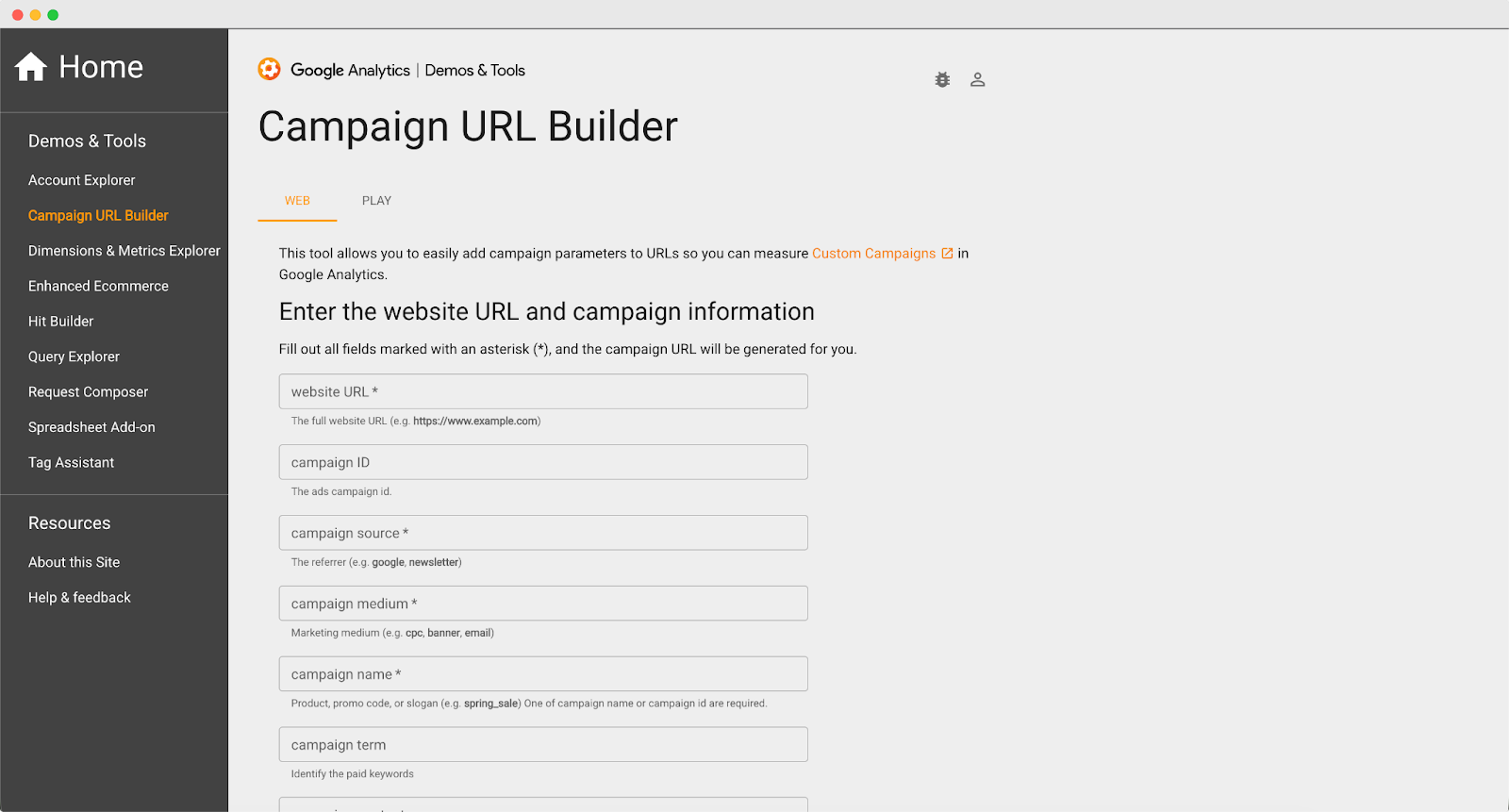Google campaign URL builder