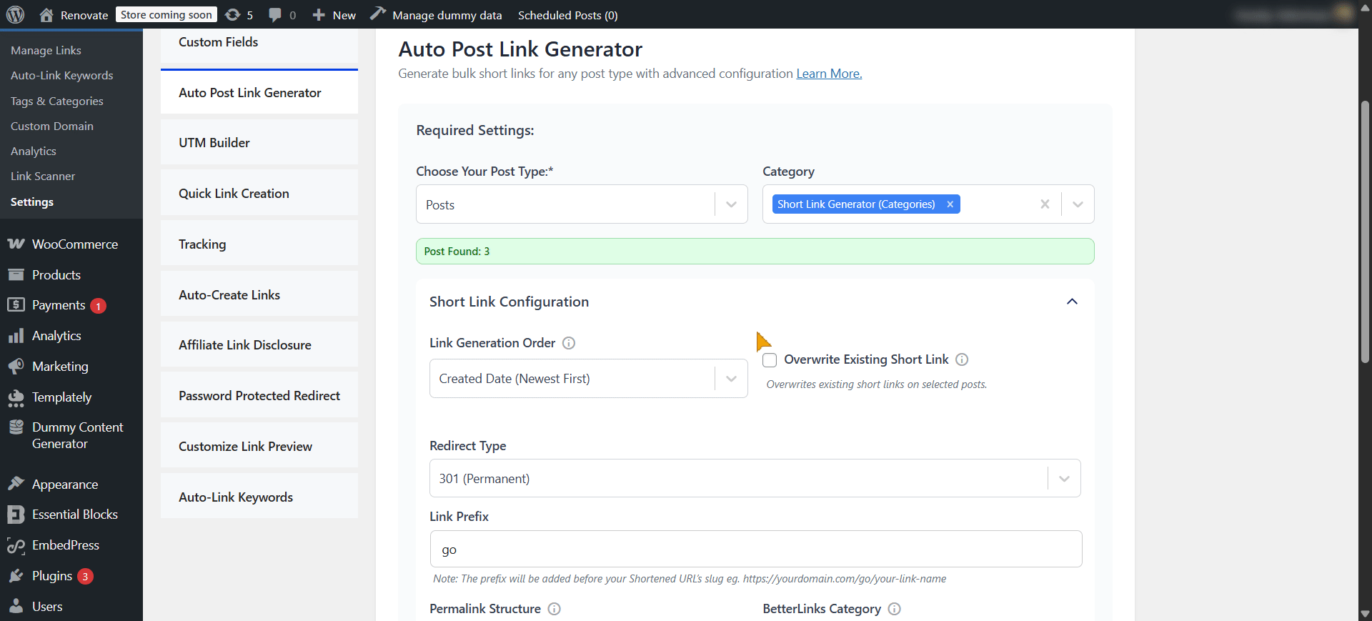 Customize Auto Short Link Generator