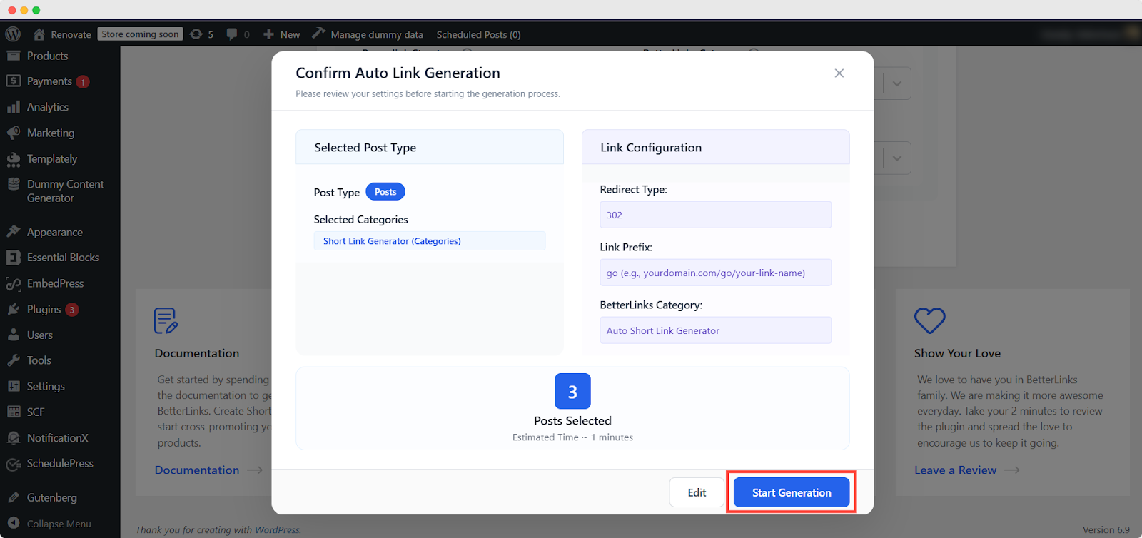 Confirm Auto Link Generation