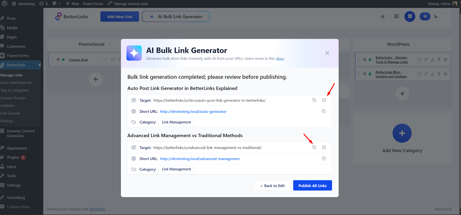 How To Use AI Bulk Link Generator in BetterLinks?