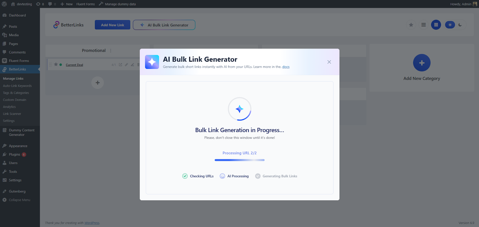 Bulk Link Generation in Progress