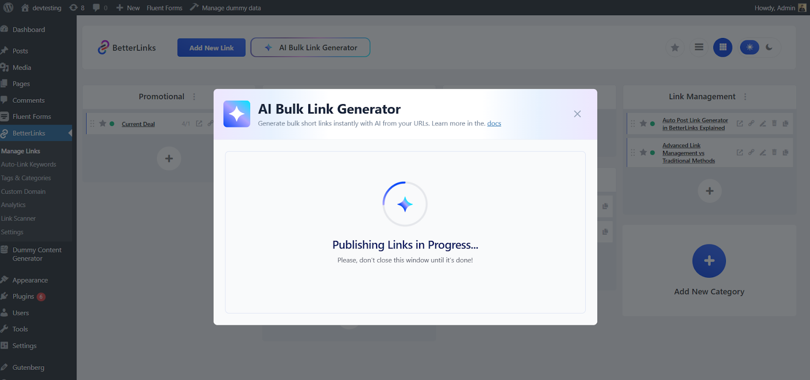 Publishing links in progress