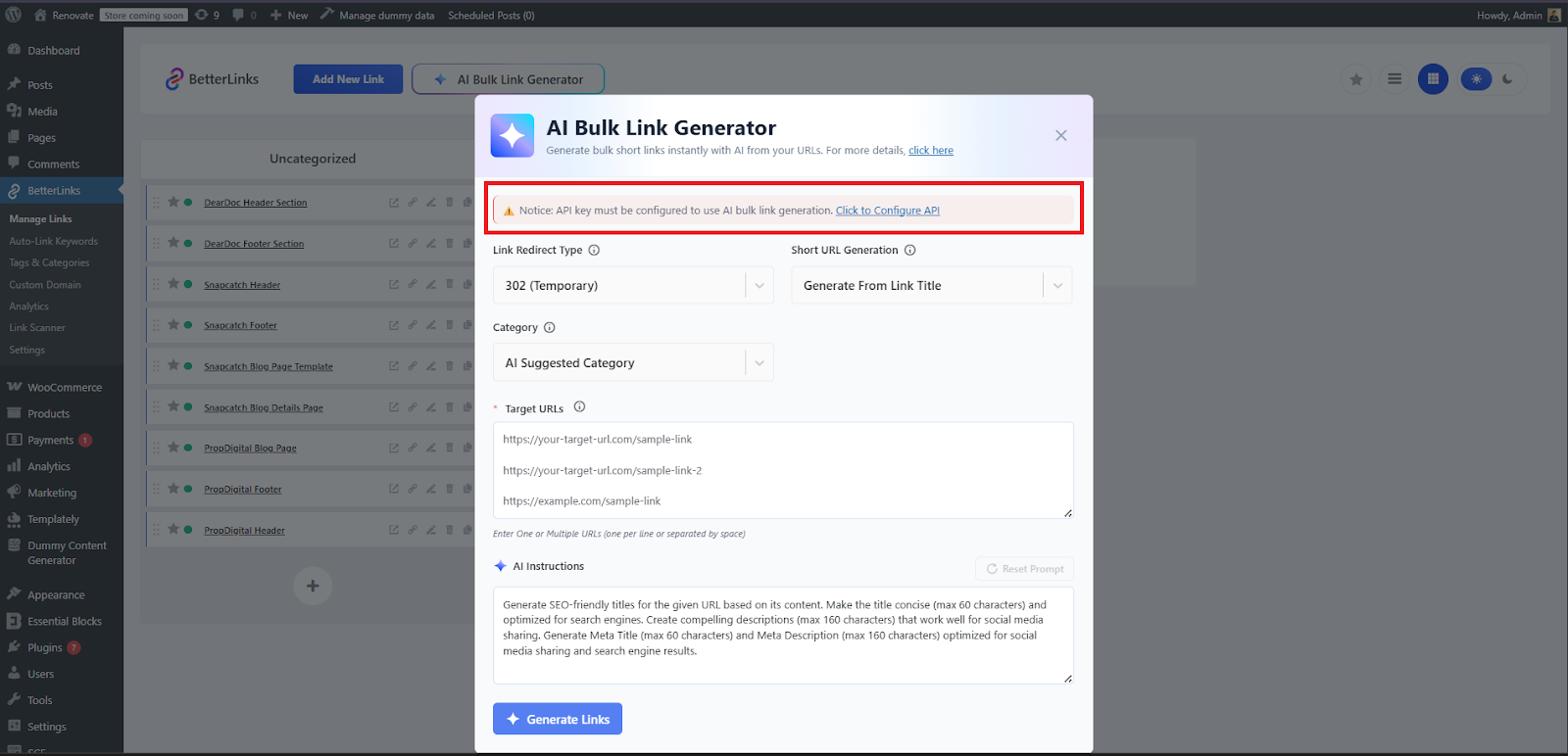 Click to Configure API