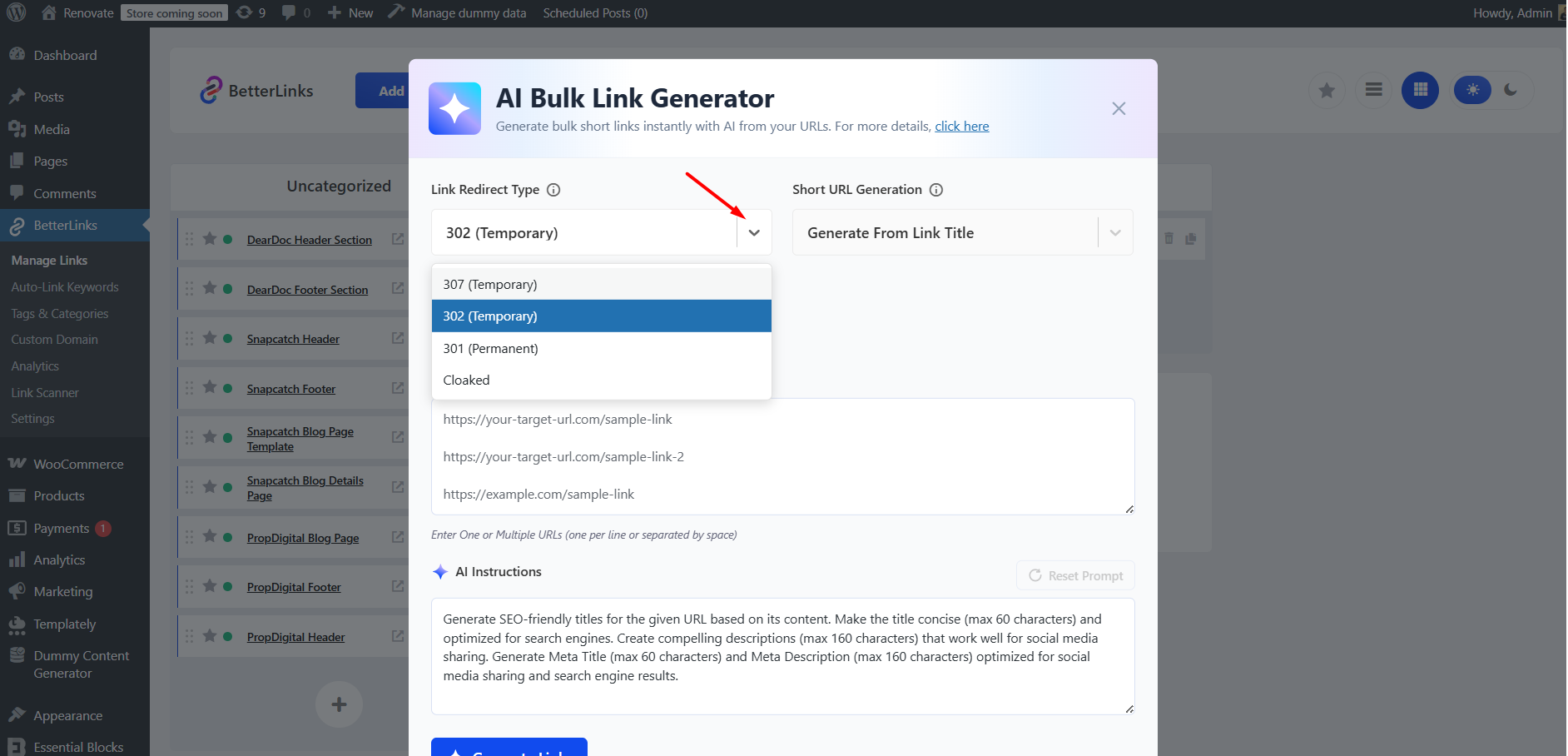 Link Redirect Type