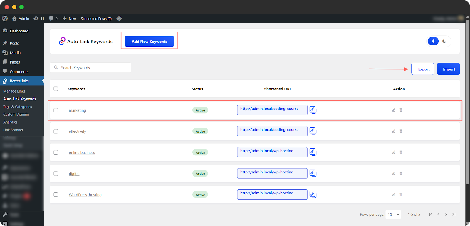 How to Use Auto-Link Keywords Import And Export with BetterLinks? 2 Use Export to Understand The CSV Format